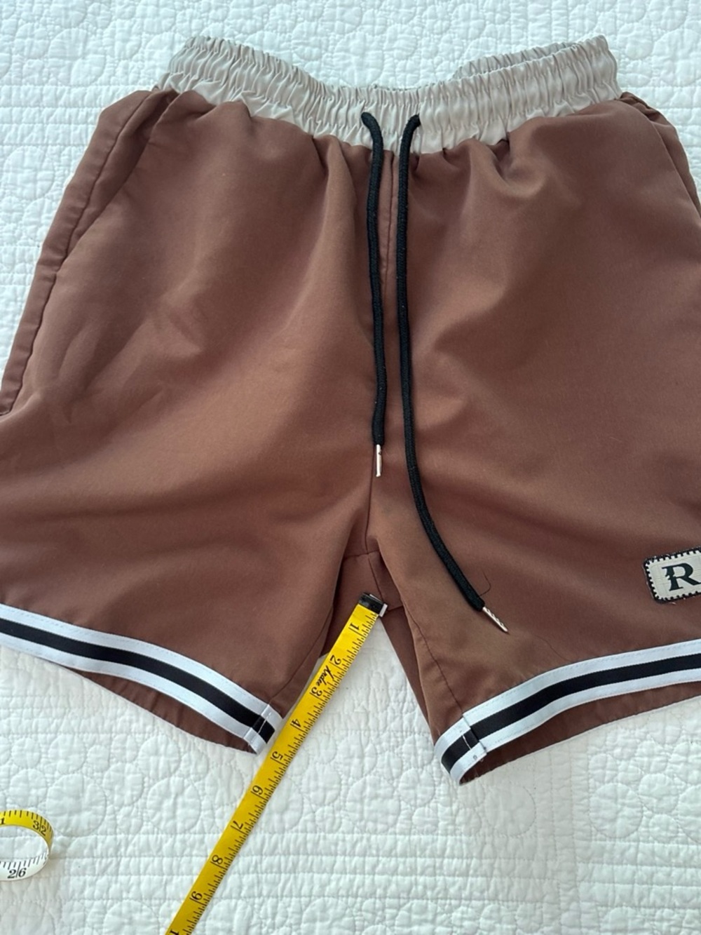 ROMWE Brown Athletic Drawstring Shorts with Black Stripe Trim